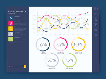 Dashboard infographic template with modern design annual statistics graphs. UI elementsのイラスト素材