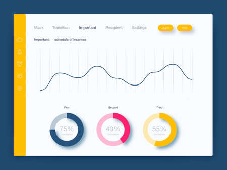 Dashboard infographic template with modern design annual statistics graphs. UI elementsのイラスト素材