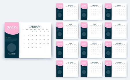 simple calendar 2019, Stock vector eps10. Color designのイラスト素材