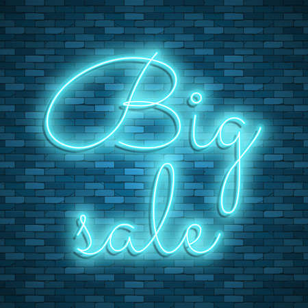 Neon light lettering, Stock vector. Big saleのイラスト素材