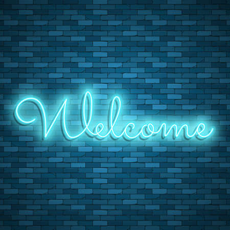 Neon light lettering, Stock vector. Welcome letteringのイラスト素材