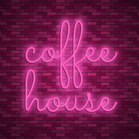 Neon light lettering, Stock vector. Coffee houseのイラスト素材