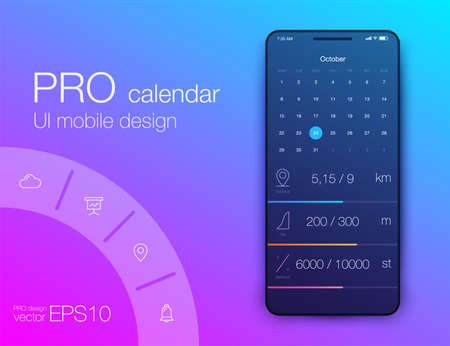 Fitness app. Ui ux design. UI design concept with web elements of workout application for mobileのイラスト素材