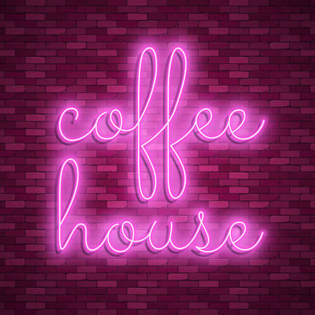 Neon light lettering, Stock vector. Coffee houseのイラスト素材