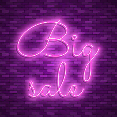 Neon light lettering, Stock vector. Big saleのイラスト素材