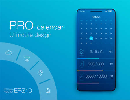 Fitness app. Ui ux design. UI design concept with web elements of workout application for mobileのイラスト素材