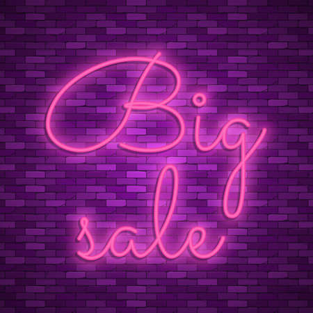 Neon light lettering, Stock vector. Big saleのイラスト素材