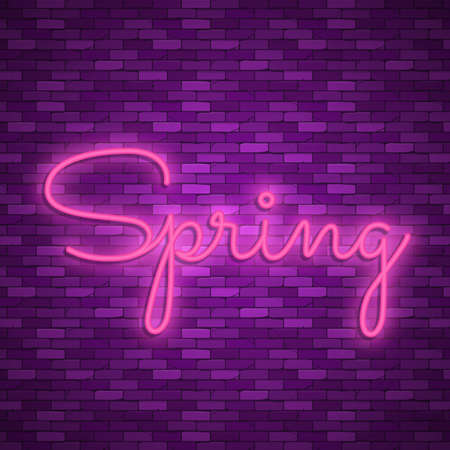 Neon banner spring. Stock vector. Poster for a spring party.のイラスト素材