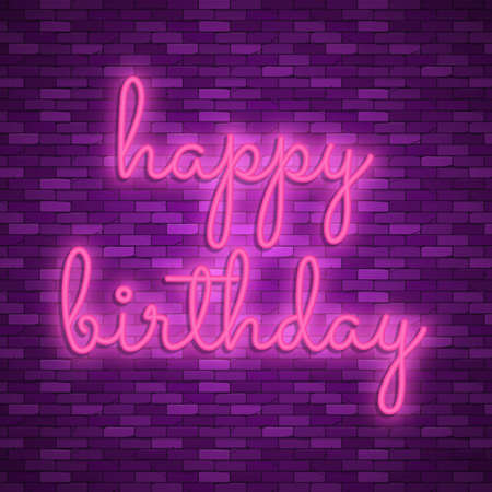 Neon light lettering, Stock vector. Happy birthdayのイラスト素材