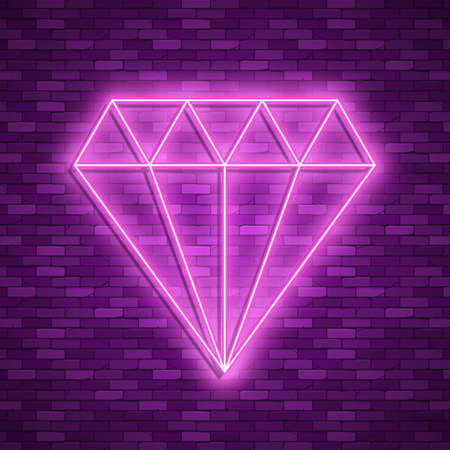 diamond icon in neon style. One of wedding collection icon can be used for UI, UX on black backgroundのイラスト素材