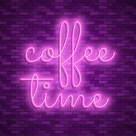 Neon light lettering, Stock vector. Coffee timeのイラスト素材