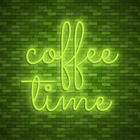 Neon light lettering, Stock vector. Coffee timeのイラスト素材