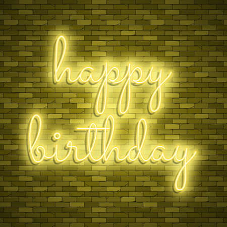 Neon light lettering, Stock vector. Happy birthdayのイラスト素材
