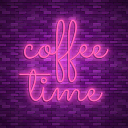 Neon light lettering, Stock vector. Coffee timeのイラスト素材