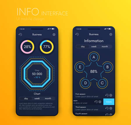 Vector graphics mobile infographics with three and five options. Template for creating mobile applications, workflow layout, diagram, banner, web design, business reports with 3 and 5 stepsのイラスト素材
