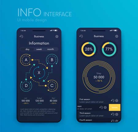 Vector graphics mobile infographics with three and four options. Template for creating mobile applications, workflow layout, diagram, banner, web design, business reports with 3 and 4 stepsのイラスト素材