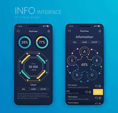 Vector graphics mobile infographics with three and five options. Template for creating mobile applications, workflow layout, diagram, banner, web design, business reports with 3 and 5 steps. Stock vectorのイラスト素材