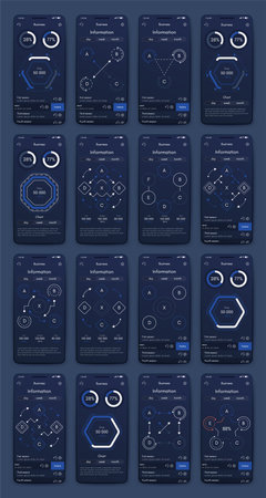 Modern infographic vector elements for business brochures. Use in website, corporate brochure, advertising and marketing. Pie charts, line graphs, bar graphs and timelines.のイラスト素材