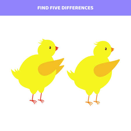 Find five differences between cartoon chickens. Educational game for kids.のイラスト素材
