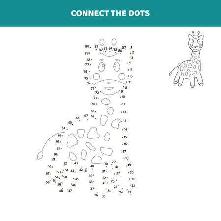 Connect the dots for the giraffe. Worksheet for kids.のイラスト素材