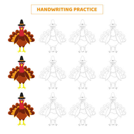 Handwriting practice for kids with cartoon turkey.Educational game for children.のイラスト素材