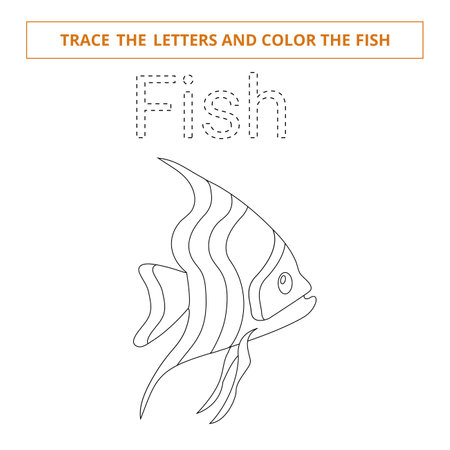 Trace the letters and color the fish.Handwriting worksheet for kids.のイラスト素材