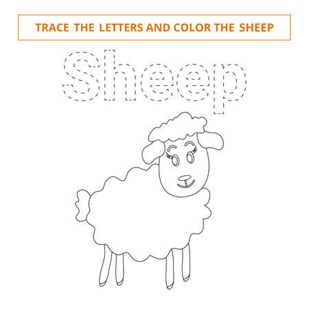 Trace the letters and color the sheep.Handwriting worksheet for kids.のイラスト素材
