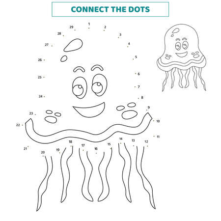 Connect the dots for the jellyfish. Worksheet for kids.のイラスト素材