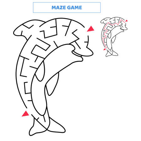 Maze game for kids. Find your way out of the maze with cute dolphin.Worksheet for children.のイラスト素材