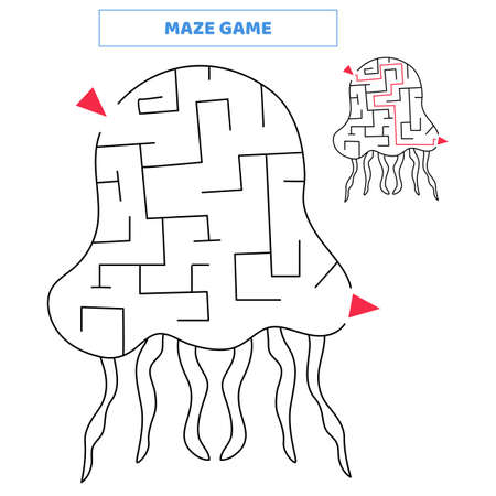 Maze game for kids. Find your way out of the maze with cute jellyfish.

Worksheet for children.のイラスト素材