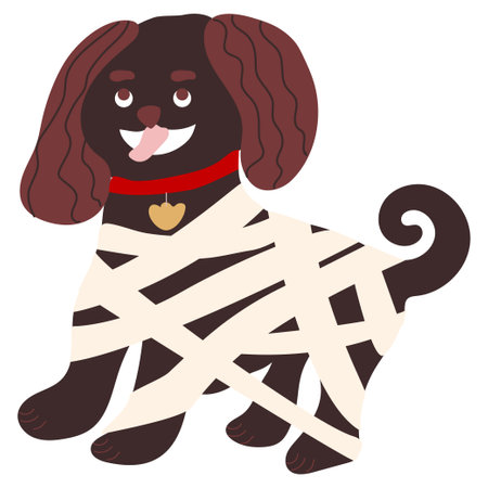 Icon of a cute hand drawn doodle mummy dog character.Single design graphic element.Hand drawn doodle...