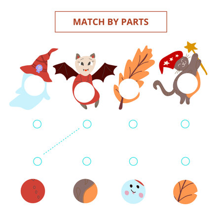 Match by parts worksheet. Educational game for children.のイラスト素材