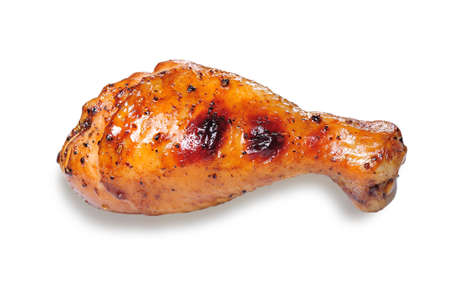 Grilled chicken leg on white background.の写真素材