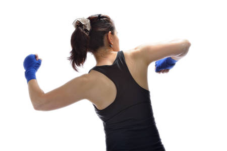 Woman counter-attacking by her elbow  Kick Boxing Woman 