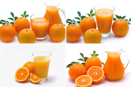 Collection of orange and orange juice isolated on whiteの写真素材