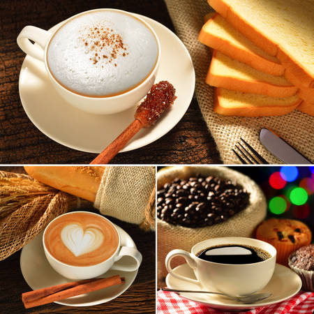 Collection of coffee cup and pastriesの写真素材
