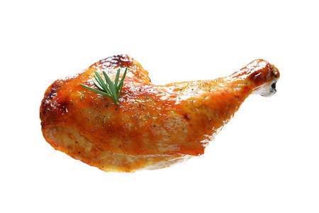 Grilled chicken thigh isolated on white backgroundの写真素材