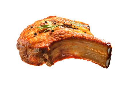 Grilled pork chop isolated on white backgroundの写真素材