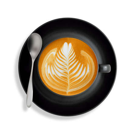 Latte art  coffee isolated on white backgroundの写真素材