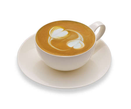 Latte art , coffee isolated on white backgroundの写真素材