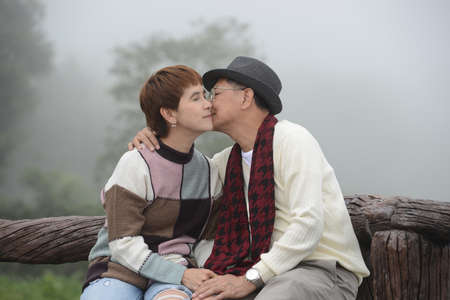 Portrait of happy romantic senior couple outdoorsの写真素材