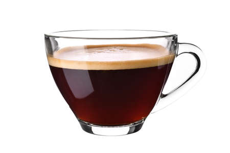 Glass cup of espresso coffee isolated on white backgroundの写真素材