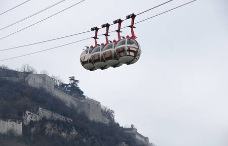 Cable car descending from Bastille fortress in Grenobleの写真素材