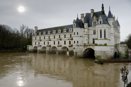 Chenonceau, France - December 21, 2011: Chateau de Chenonceau after the stormのeditorial素材