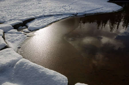 Snowy lakeの写真素材