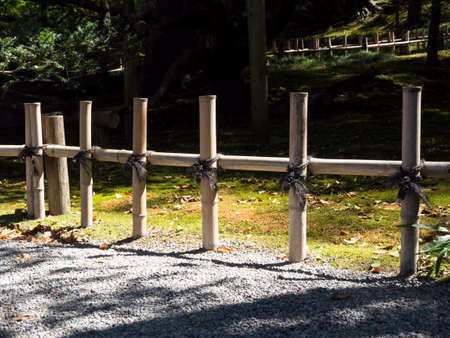 Bamboo fence in traditional Japanese garden - Kenrokuen garden, Kanazawa, Japanの写真素材