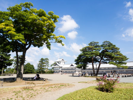 Kanazawa, Japan - September 28, 2015: Sunny day on the grounds of historic Kanazawa castleのeditorial素材