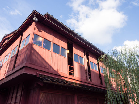 Traditional Japanese wooden house in historic geisha district of Kanazawa, Japanのeditorial素材