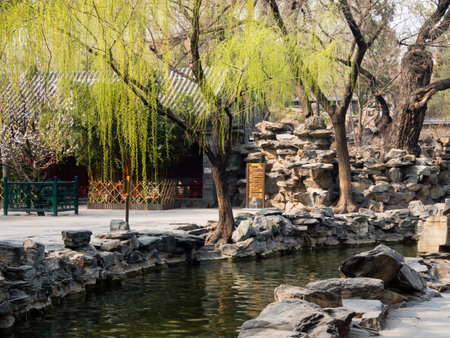 Classical Chinese garden in springtime in Prince Gong palace, Beijingのeditorial素材