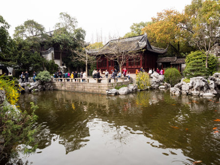 Shanghai, China - March 20, 2016: Springtime in traditional Yuyuan garden